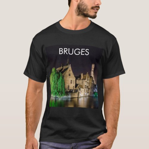 Painting of Bruges old town and Belfry tower T_Shirt
