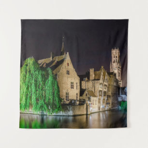 Painting of Bruges old town and Belfry tower Tapestry