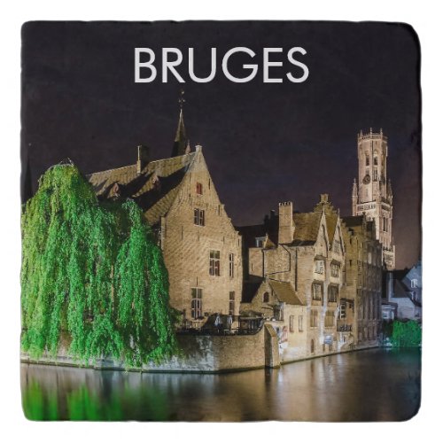 Painting of Bruges old town and Belfry tower Trivet