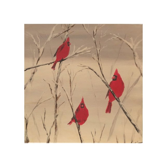 Painting of Cardinals  Wood Wall Art (Front)