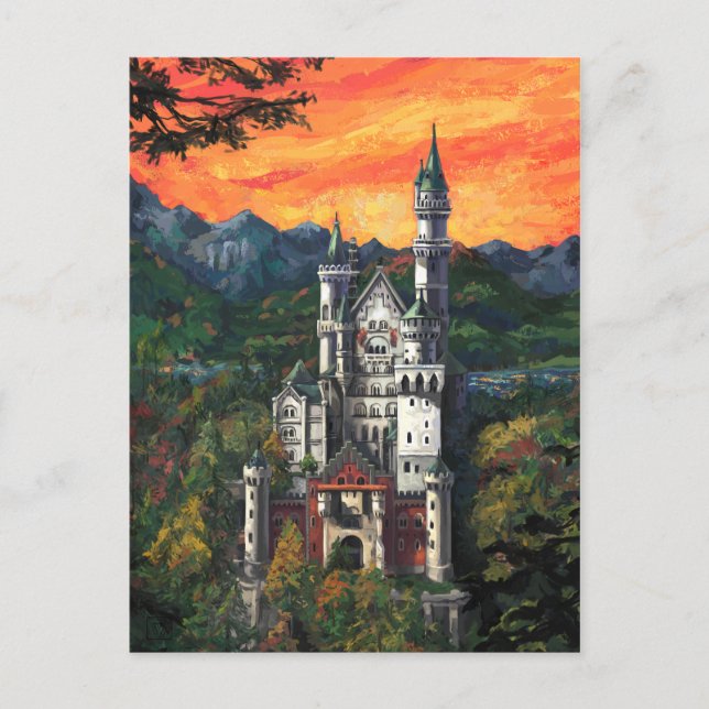 Painting of Castle Schloss Neuschwanstein Postcard (Front)