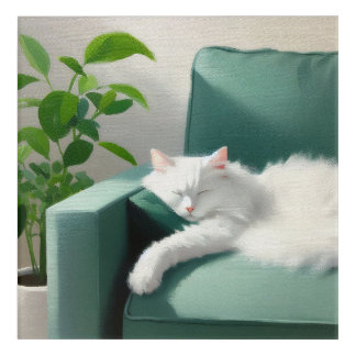 Painting of Cat Sleeping on a Green Couch Acrylic Print