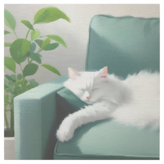 Painting of Cat Sleeping on a Green Couch Gallery Wrap