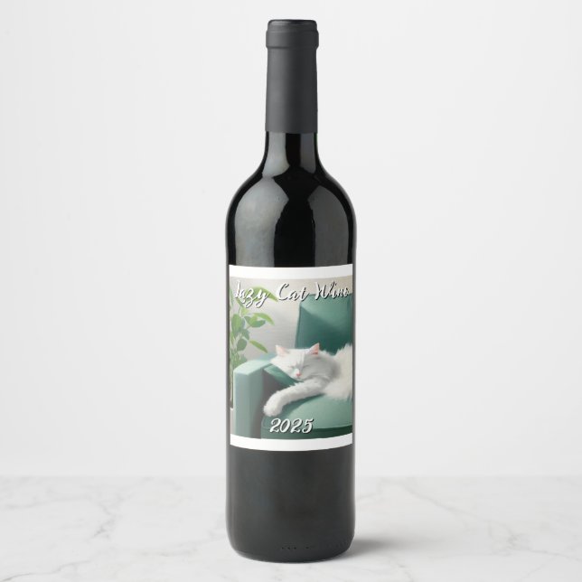 Painting of Cat Sleeping on a Green Couch Wine Label (Front)