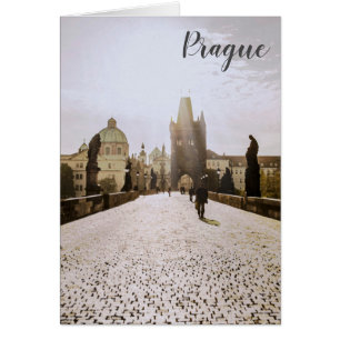 Painting of Charles bridge in Prague on sunrise Cards