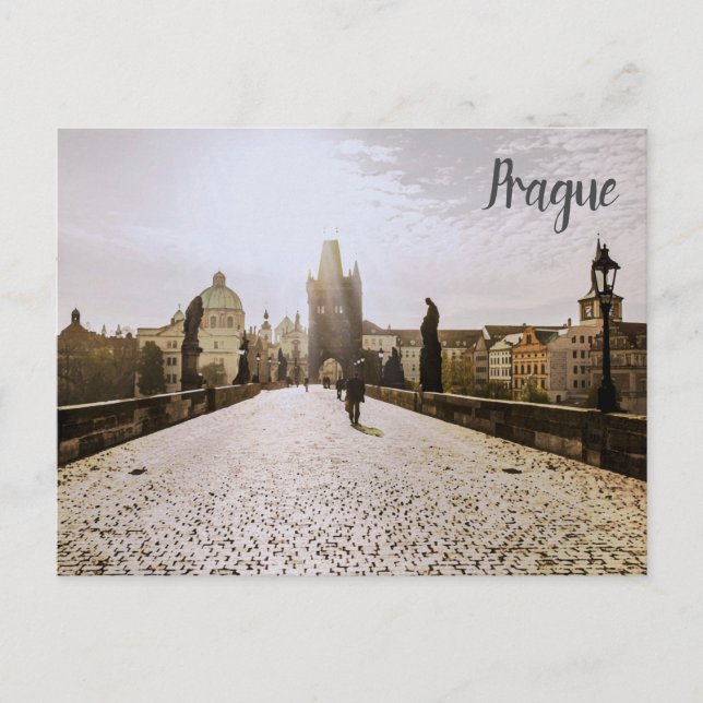 Painting of Charles bridge in Prague on sunrise Postcard (Front)