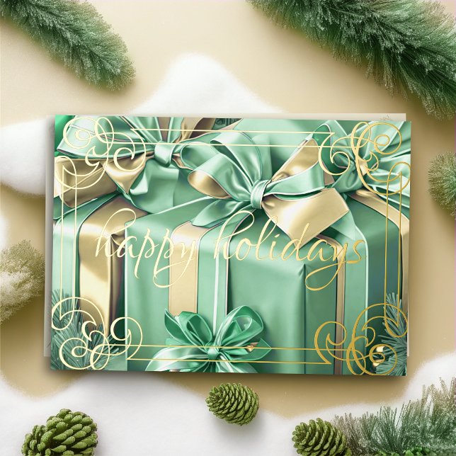 Painting of Christmas Gifts Mint Green Holiday Card (Creator Uploaded)