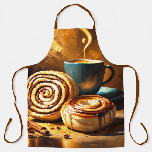 Painting of Coffee Cup and Cinnamon Rolls Abstract Apron