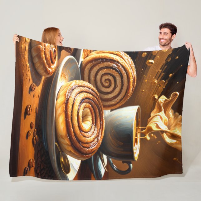 Painting of Coffee Cup and Cinnamon Rolls Abstract Fleece Blanket (In Situ)