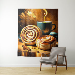 Painting of Coffee Cup and Cinnamon Rolls Abstract Tapestry