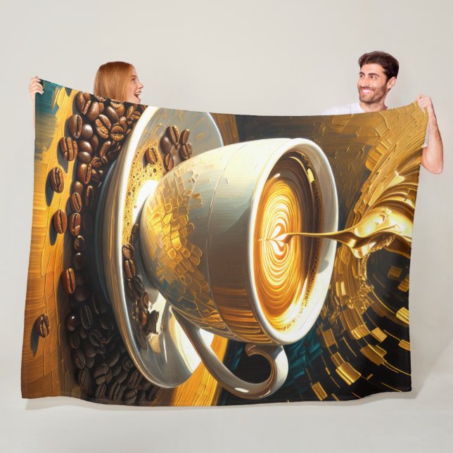 Painting of Coffee Cup and Coffee Beans Abstract Fleece Blanket (In Situ)