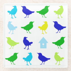Painting of Colored Birds by Chariklia Zarris Glass Coaster