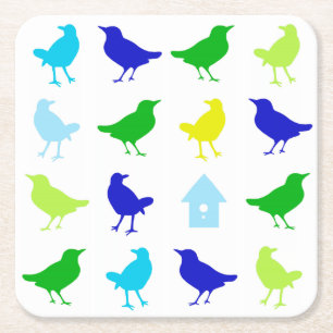 Painting of Colored Birds by Chariklia Zarris Square Paper Coaster