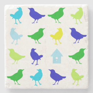 Painting of Colored Birds by Chariklia Zarris Stone Coaster