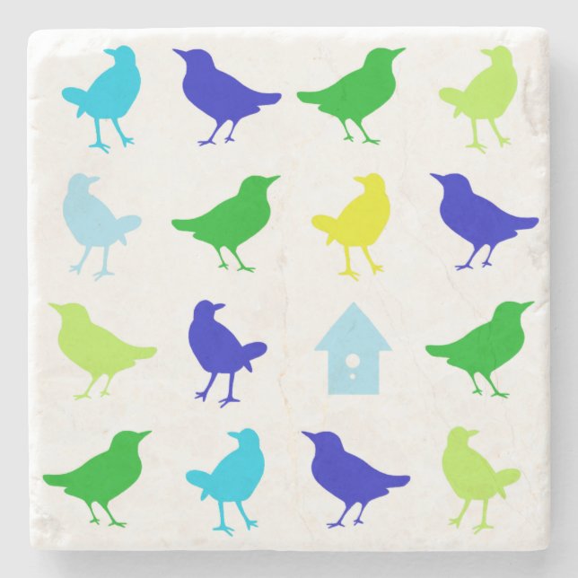 Painting of Colored Birds by Chariklia Zarris Stone Coaster (Front)