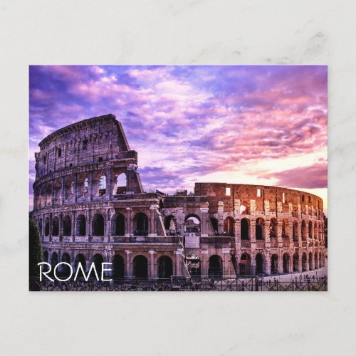 Painting of Colosseum in Rome at sunset Postcard