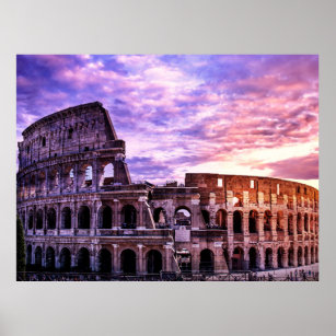 Painting of Colosseum in Rome at sunset Poster