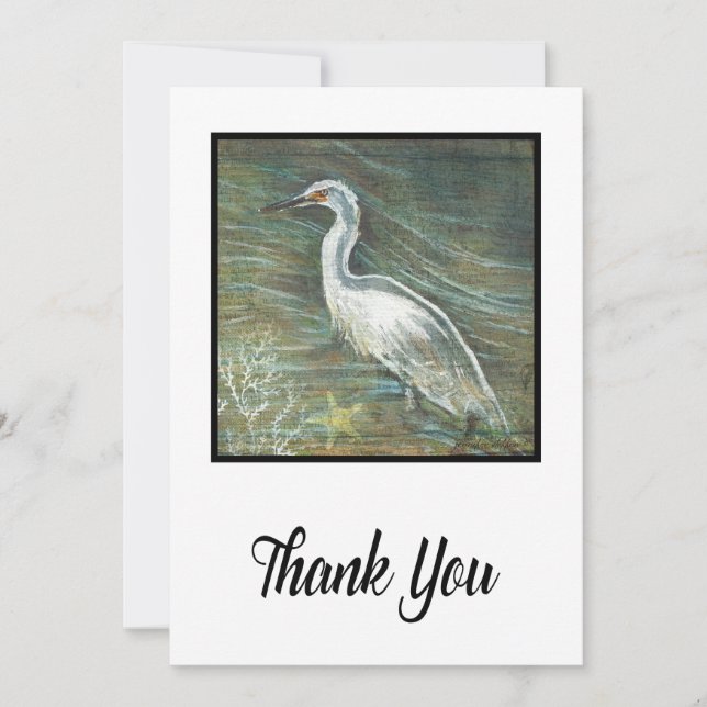Painting Of Egret Wading In Water Thank You Card (Front)