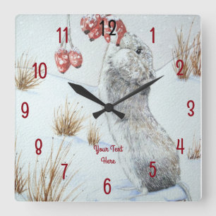 painting of field mouse in snow wildlife square wall clock