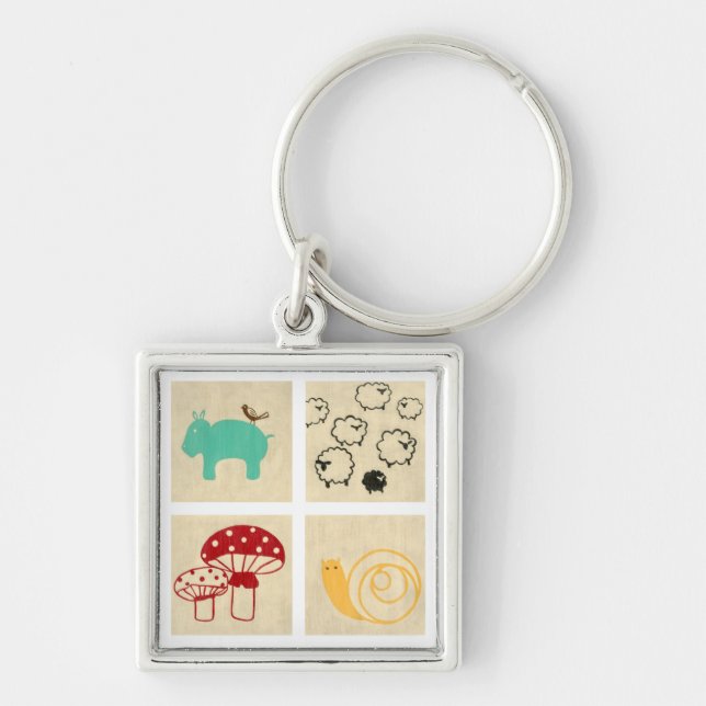 Painting of Four Children's Wood Blocks Keychain (Front)