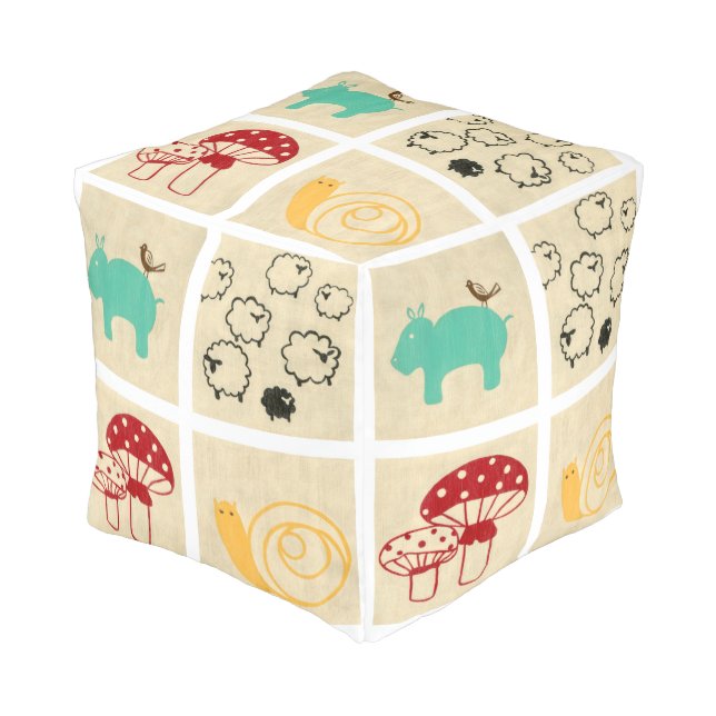 Painting of Four Children's Wood Blocks Pouf (Angled Front)