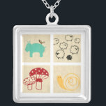 Painting of Four Children's Wood Blocks Silver Plated Necklace<br><div class="desc">A whimsical painting of four children's wood blocks featuring a hippo,  a snail,  some sheep,  and a couple of mushrooms. Buy this print and place it in your kids' nursery,  or give it as a gift to someone who is expecting!</div>