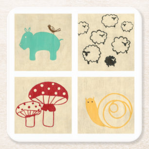 Painting of Four Children's Wood Blocks Square Paper Coaster