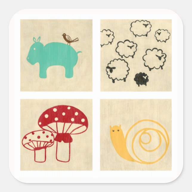 Painting of Four Children's Wood Blocks Square Sticker (Front)