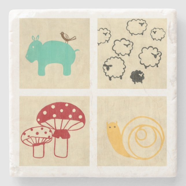 Painting of Four Children's Wood Blocks Stone Coaster (Front)