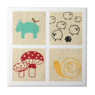 Painting of Four Children's Wood Blocks Tile