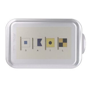Painting of Four Flags with Sail Written Beneath Cake Pan