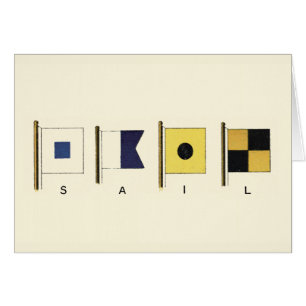 Painting of Four Flags with Sail Written Beneath Cards