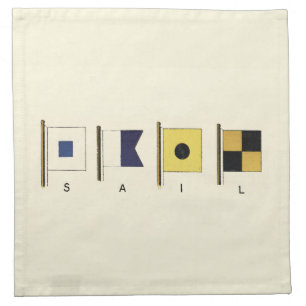 Painting of Four Flags with Sail Written Beneath Cloth Napkin