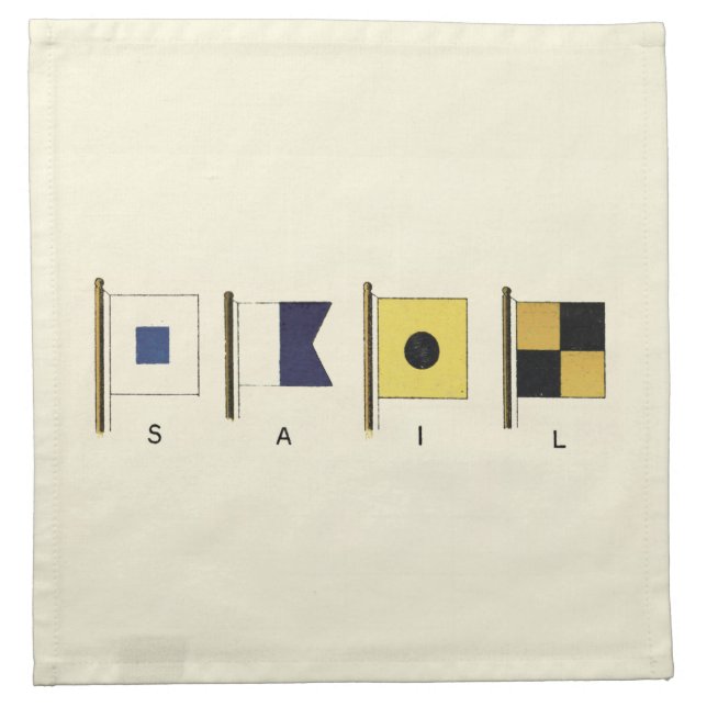 Painting of Four Flags with Sail Written Beneath Cloth Napkin (Front)