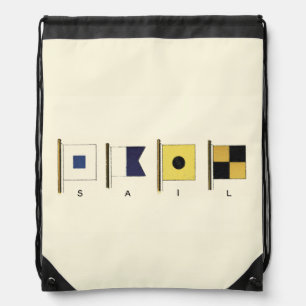 Painting of Four Flags with Sail Written Beneath Drawstring Bag