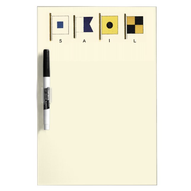 Painting of Four Flags with Sail Written Beneath Dry Erase Board (Front)