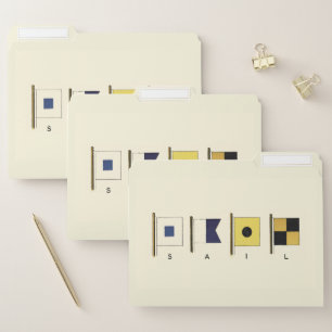 Painting of Four Flags with Sail Written Beneath File Folder