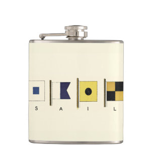 Painting of Four Flags with Sail Written Beneath Hip Flask