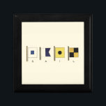 Painting of Four Flags with Sail Written Beneath Jewelry Box<br><div class="desc">A not so subtle entreaty to travel the seas,  this painting features four flags with the word "sail" written beneath them. Do you feel the call of the ocean? A perfect gift for that special someone you want to take a cruise with you!</div>