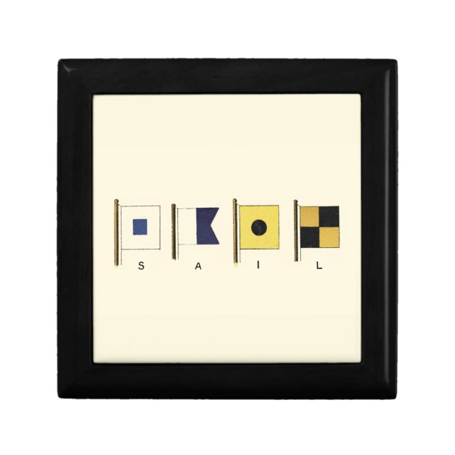 Painting of Four Flags with Sail Written Beneath Jewelry Box (Front)