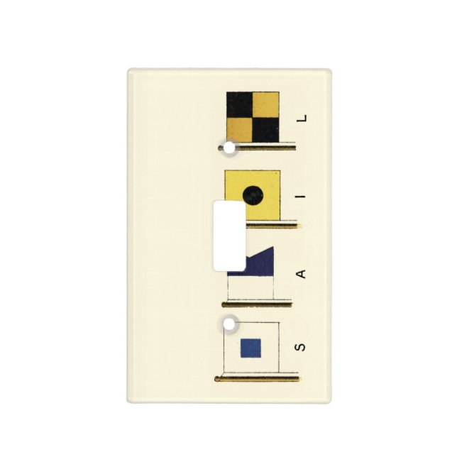 Painting of Four Flags with Sail Written Beneath Light Switch Cover (Front)