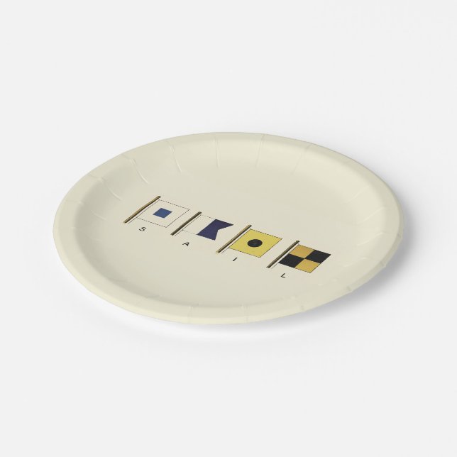Painting of Four Flags with Sail Written Beneath Paper Plates (Angled)