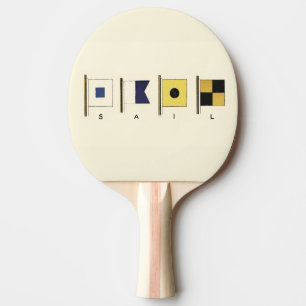 Painting of Four Flags with Sail Written Beneath Ping-Pong Paddle