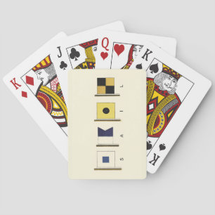 Painting of Four Flags with Sail Written Beneath Poker Cards