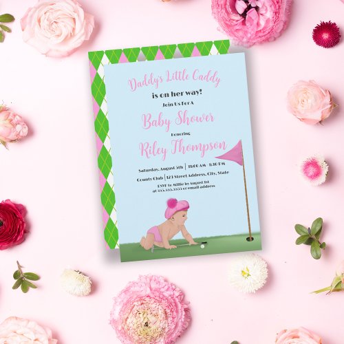 Painting Of Golf Baby Girl Sweet Caddy Baby Shower Invitation