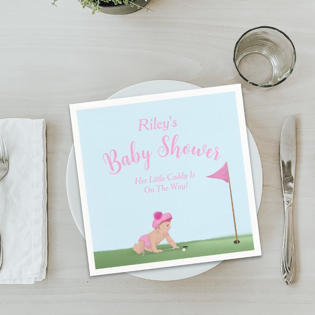 Painting Of Golf Baby Girl Sweet Caddy Baby Shower Napkins (Creator Uploaded)