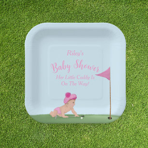 Painting Of Golf Baby Girl Sweet Caddy Baby Shower Paper Plates