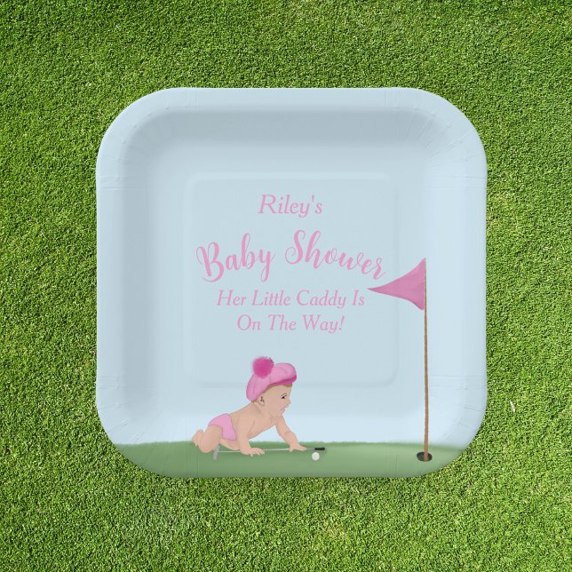 Painting Of Golf Baby Girl Sweet Caddy Baby Shower Paper Plates (Creator Uploaded)