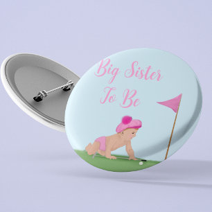 Painting Of Golf Baby Girl Sweet Caddy Big Sister Button