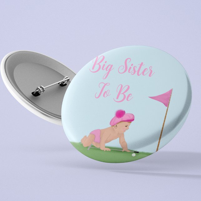 Painting Of Golf Baby Girl Sweet Caddy Big Sister Button (Creator Uploaded)